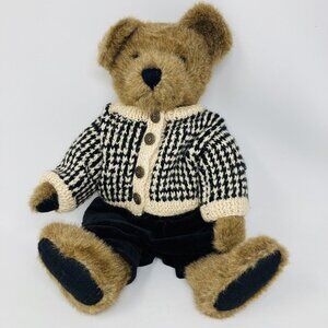 Boyds Rutherford Bear 16" Plush With Tag Knit Sweater Black Velvet Overalls